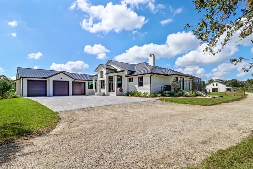 Custom home front exterior and garage