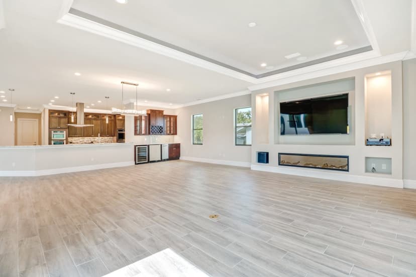 Custom home living area with fireplace