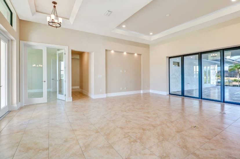 Custom home living area with sliding glass doors