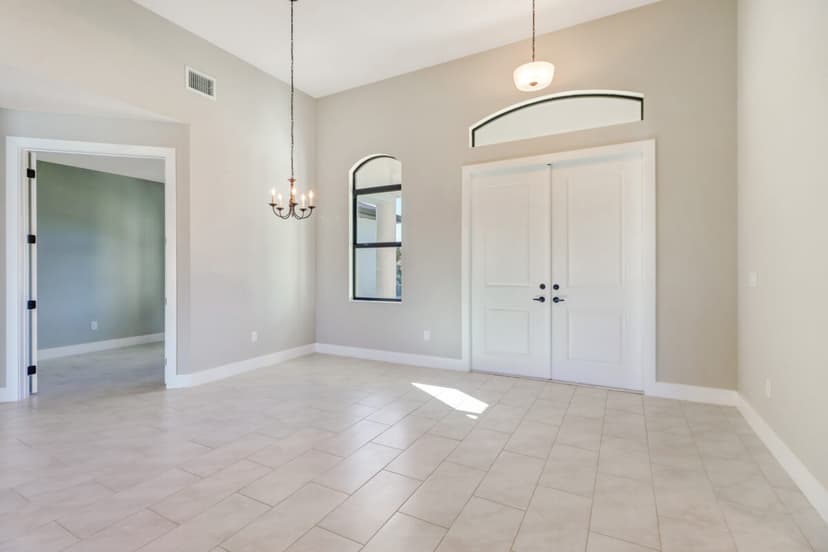 Custom home living area with sliding glass doors