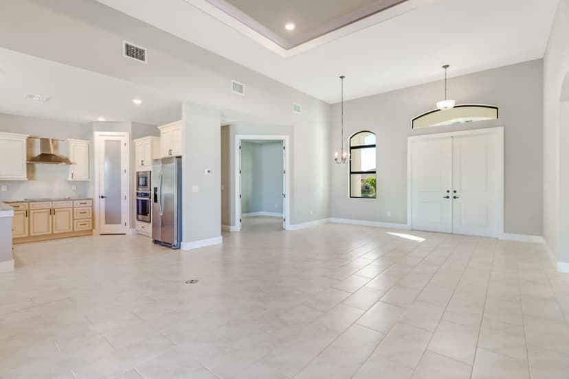Custom home open living area and kitchen