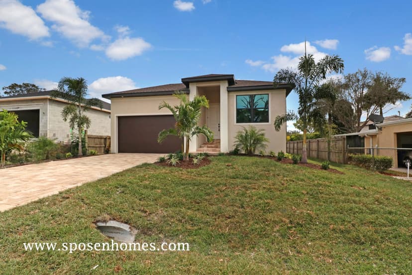 Custom home front exterior and driveway