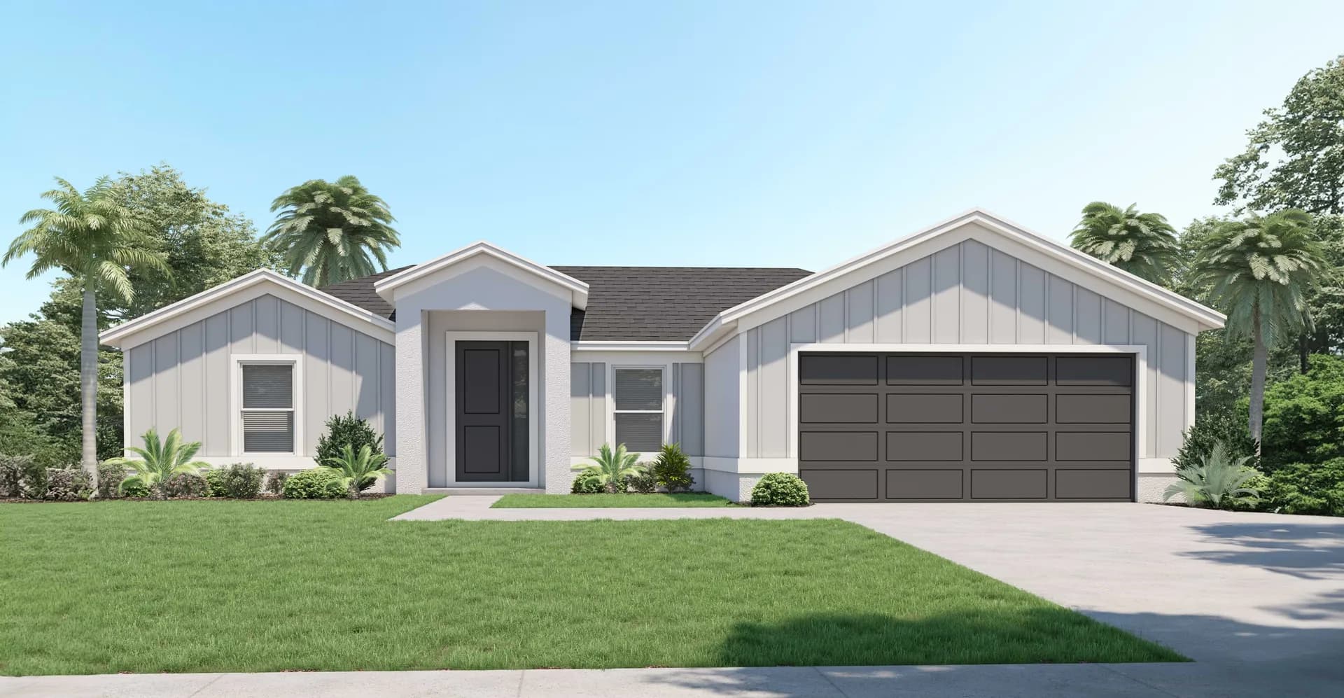 Cabana — Transitional front exterior elevation