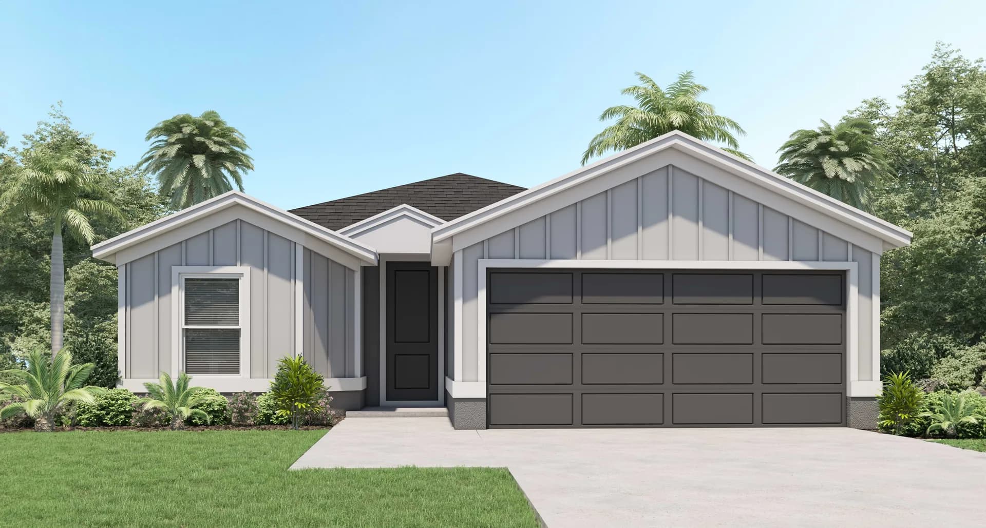 Chalet — Transitional front exterior elevation